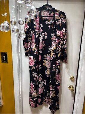 Angie Black Floral Swim Coverup with Pink and Yellow Flowers